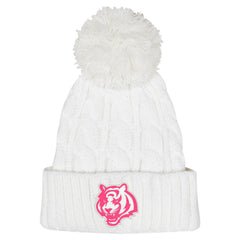 Cincinnati Bengals Girls Youth Cable Cuffed Knit Hat with Pom - White Hats