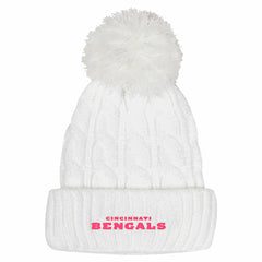 Cincinnati Bengals Girls Youth Cable Cuffed Knit Hat with Pom - White Hats