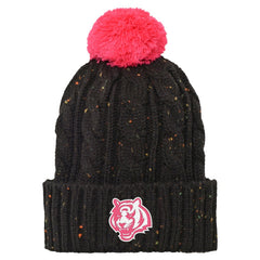 Cincinnati Bengals Girls Youth Nep Yarn Cuffed Knit Hat with Pom - Black Hats