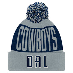 Dallas Cowboys Youth Bevel Cuffed Knit Hat with Pom - Navy/Gray Hats