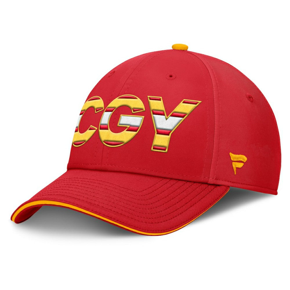 Calgary Flames Fanatics Authentic Pro Rink Team Code Flex Hat - Red/Gold | US 200897737