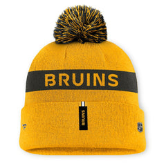 Boston Bruins Fanatics Women's Authentic Pro Rink Cuffed Knit Hat with Pom - Gold/Black | US 200897948