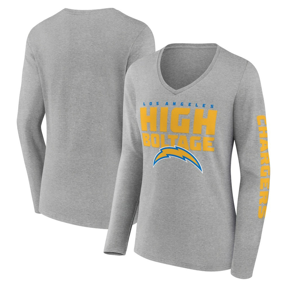 Los Angeles Chargers Hometown Sweep Long Sleeve V-Neck T-Shirt - Heather Gray T-shirts