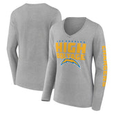 Los Angeles Chargers Hometown Sweep Long Sleeve V-Neck T-Shirt - Heather Gray T-shirts
