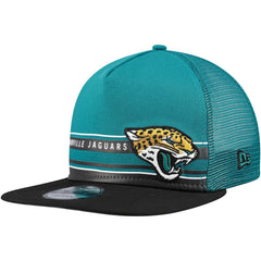 Jacksonville Jaguars New Era Half Stripe Trucker A-Frame 9FIFTY Snapback Hat - Teal/Black Hats
