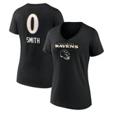 Roquan Smith Baltimore Ravens Women's Team Wordmark Player Name & Number V-Neck T-Shirt - Black T-shirts