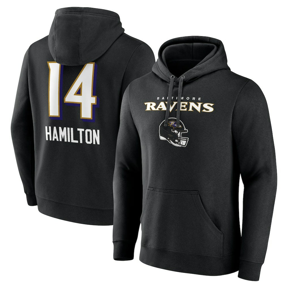 Kyle Hamilton Baltimore Ravens Team Wordmark Player Name & Number Pullover Hoodie - Black Hoodies