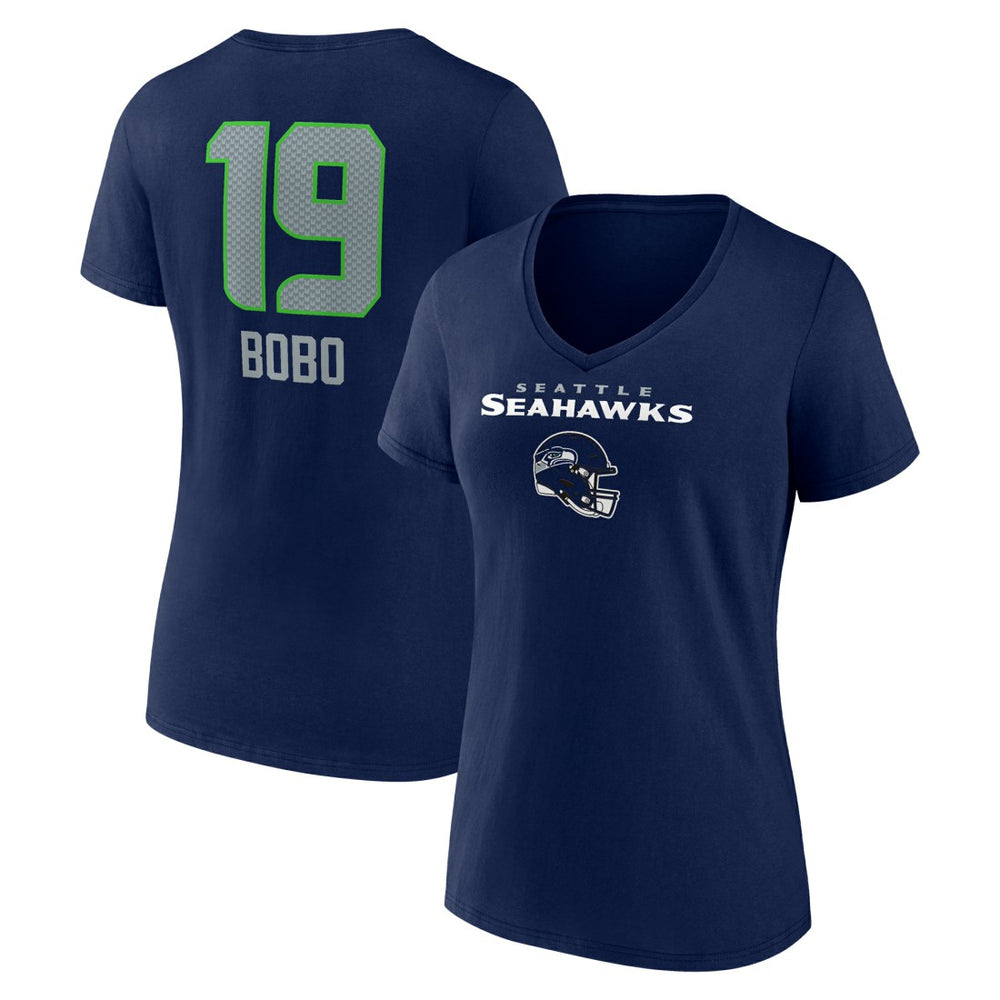 Jake Bobo Seattle Seahawks Women's Team Wordmark Player Name & Number V-Neck T-Shirt - College Navy T-shirts