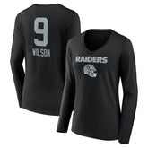 Tyree Wilson Las Vegas Raiders Women's Team Wordmark Player Name & Number Long Sleeve V-Neck T-Shirt - Black T-shirts