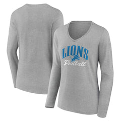 Detroit Lions Women's Victory Script V-Neck Long Sleeve T-Shirt - Gray T-shirts