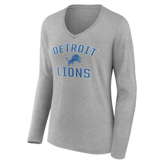 Detroit Lions Women's Victory Arch V-Neck Long Sleeve T-Shirt - Gray T-shirts