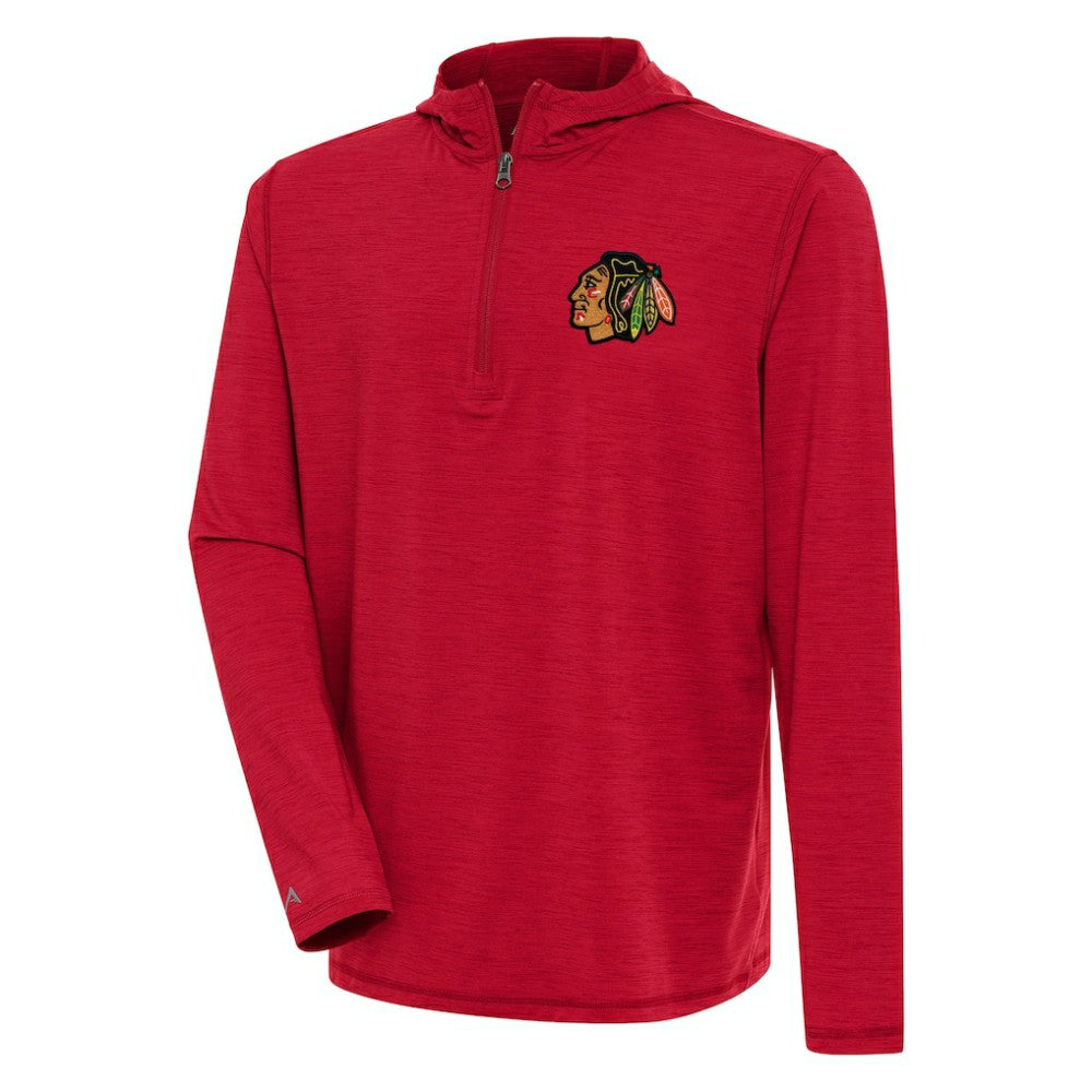 Chicago Blackhawks Antigua Tidy Quarter-Zip Pullover Hoodie - Heather Red | US 200939404