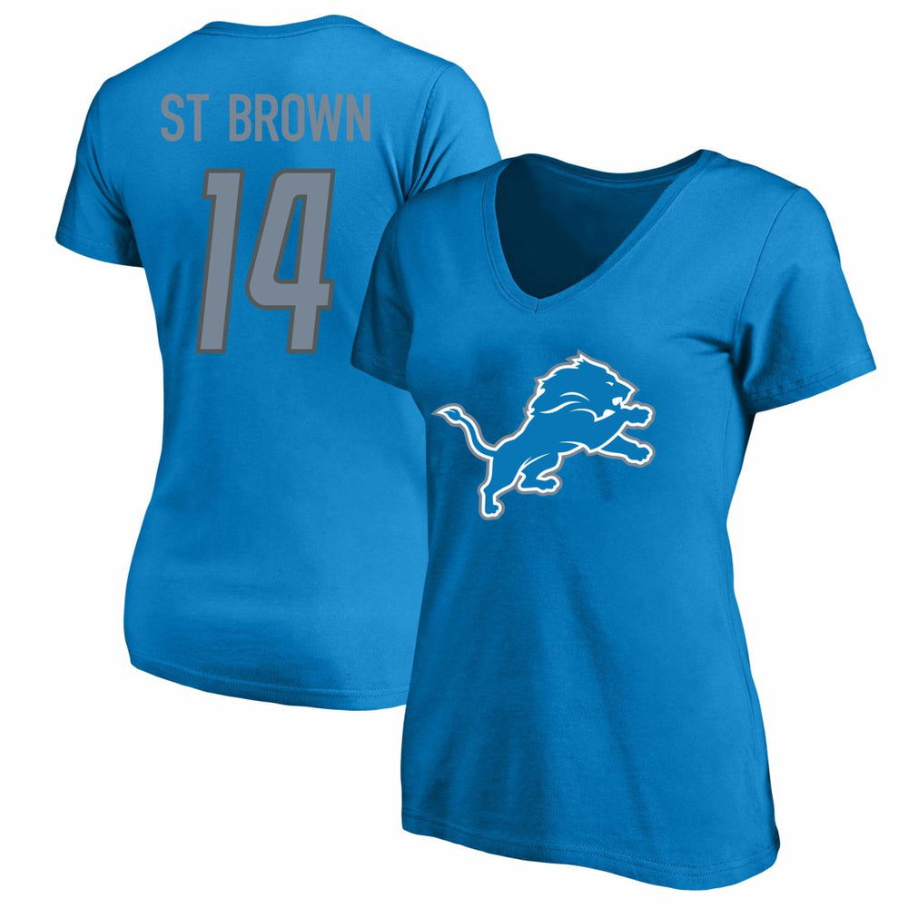 Amon-Ra St. Brown Detroit Lions Women's Plus Size Name & Number V-Neck T-Shirt - Blue T-shirts