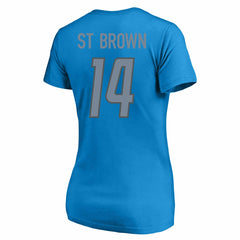 Amon-Ra St. Brown Detroit Lions Women's Plus Size Name & Number V-Neck T-Shirt - Blue T-shirts