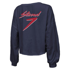C.J. Stroud Houston Texans Majestic Threads Women's Name & Number Script Off-Shoulder Cropped Long Sleeve T-Shirt - Navy T-shirts