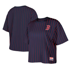Boston Red Sox New Era Women's Boxy Pinstripe T-Shirt - Navy T-shirts