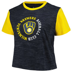Milwaukee Brewers New Era Women's Plus Size Crossover Back Cropped T-Shirt - Navy T-shirts