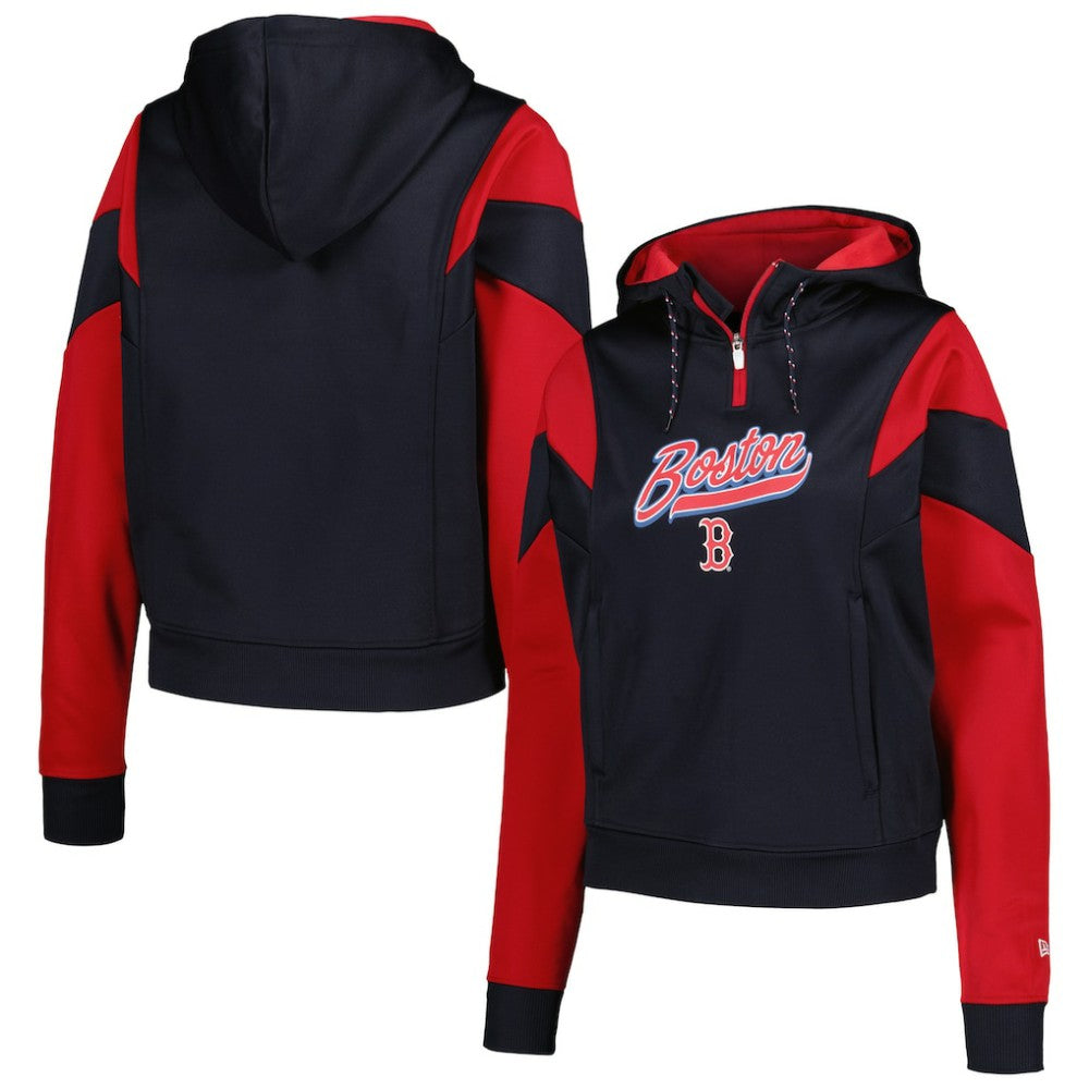 Boston Red Sox New Era Women's Color Block Fleece Quarter-Zip Hoodie - Navy Hoodies