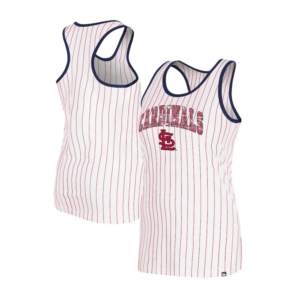 St. Louis Cardinals New Era Women's Sequin Pinstripe Racerback Tank Top - White Tanks