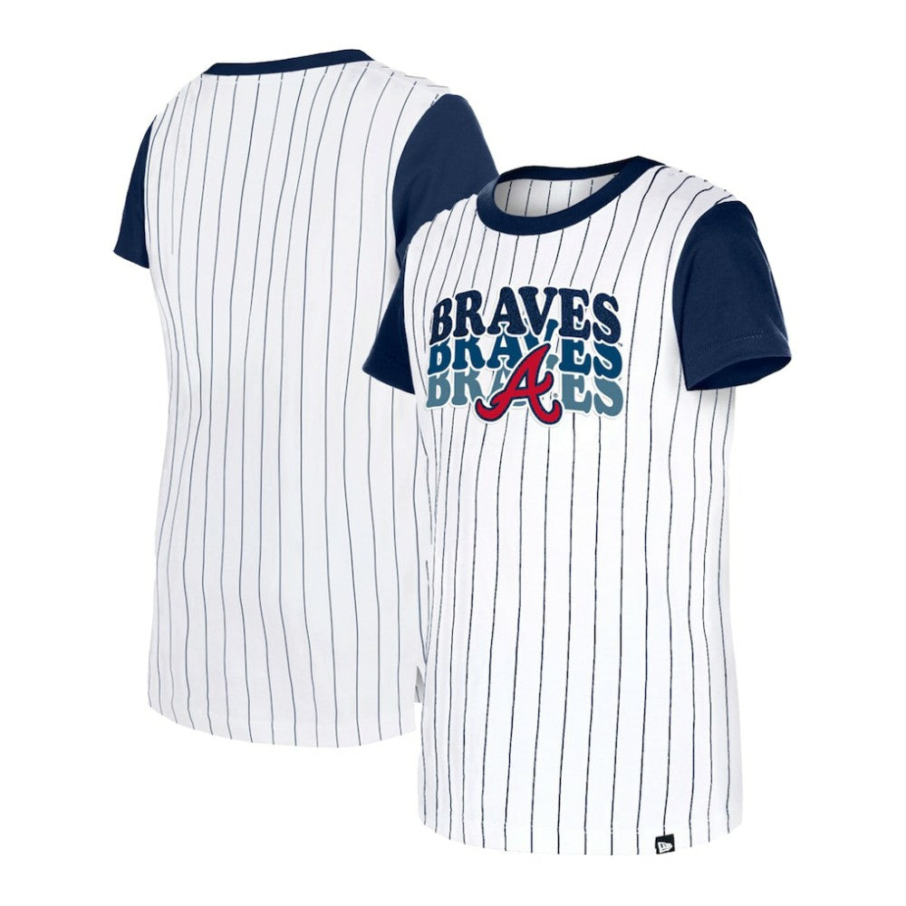 Atlanta Braves New Era Girls Youth Pinstripe T-Shirt - White T-shirts
