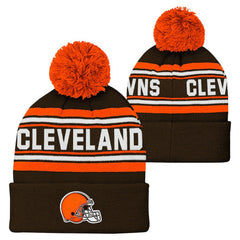 Cleveland Browns Youth Jacquard Cuffed Knit Hat with Pom - Brown Hats