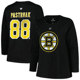 Boston Bruins Profile Women's Plus Size Distressed Printed Name & Number Long Sleeve T-Shirt - Black | US 200960822