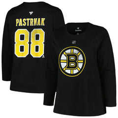 Boston Bruins Profile Women's Plus Size Distressed Printed Name & Number Long Sleeve T-Shirt - Black | US 200960822