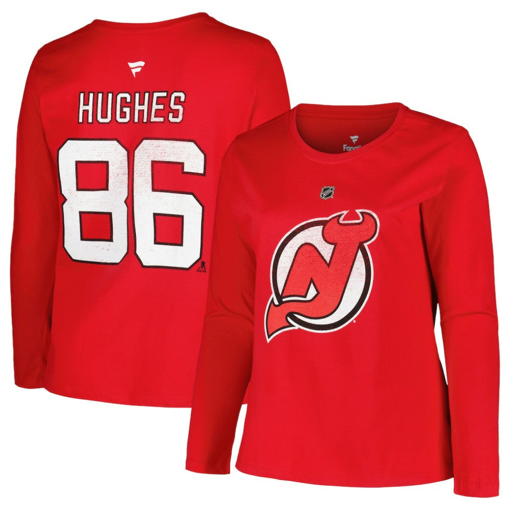 New Jersey Devils Profile Women's Plus Size Distressed Printed Name & Number Long Sleeve T-Shirt - Red | US 200960831