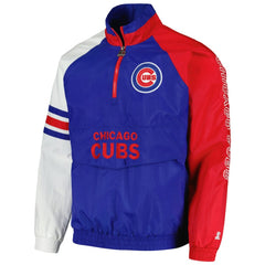 Chicago Cubs Starter Elite Raglan Half-Zip Jacket - Royal/Red Jackets