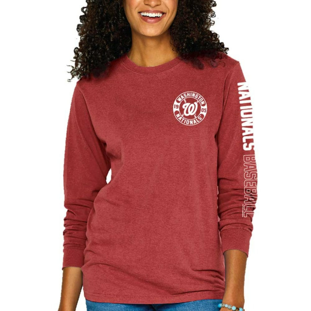 Washington Nationals Soft as a Grape Women's Pigment-Dyed Long Sleeve T-Shirt - Red T-shirts
