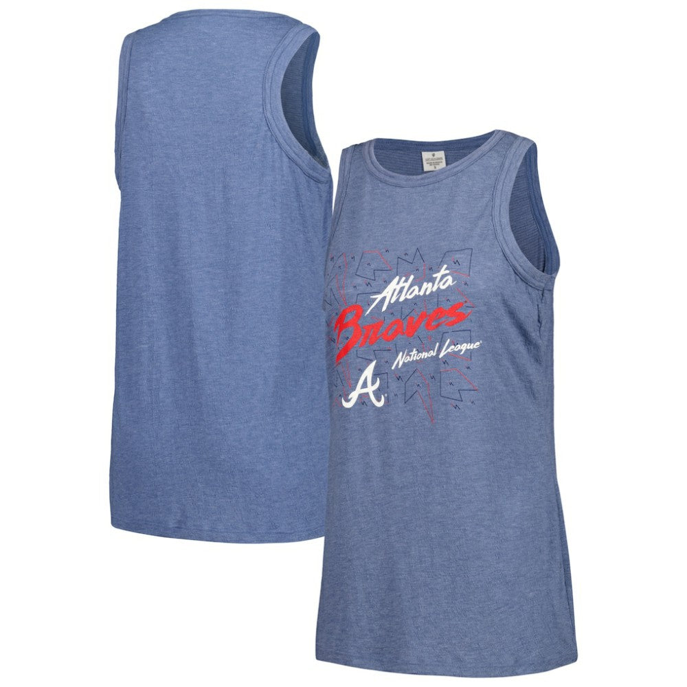 Atlanta Braves Soft as a Grape Women's Gauze High Neck Tank Top - Navy Tanks