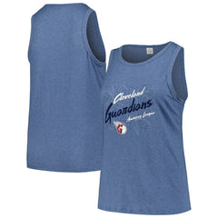 Cleveland Guardians Soft as a Grape Women's Plus Size Curvy High Neck Tri-Blend Tank Top - Navy Tanks