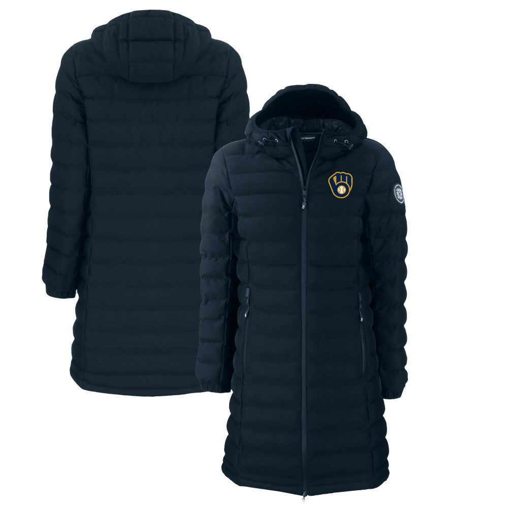 Milwaukee Brewers Cutter & Buck Women's Mission Ridge Repreve Eco Insulated Full-Zip Long Puffer Jacket - Navy Jackets