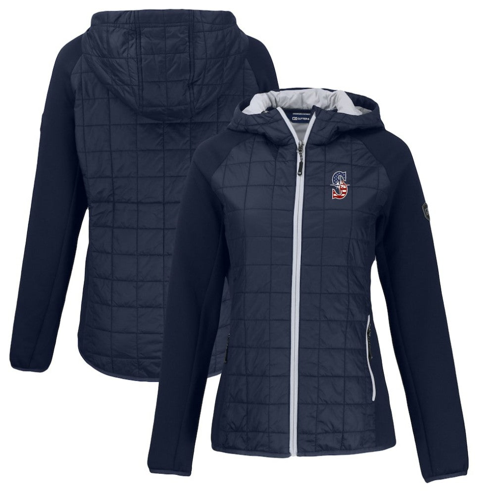 Seattle Mariners Cutter & Buck Women's Americana Rainier Primaloft Eco Raglan Full-Zip Hybrid Jacket - Navy Jackets