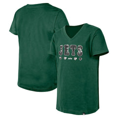 New York Jets New Era Girls Youth Flip Sequin V-Neck T-Shirt - Green T-shirts