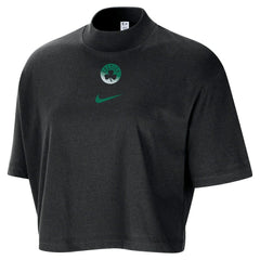 Boston Celtics Women's Courtside Mock Neck Loose Fit Cropped T-Shirt Black - Nike