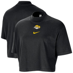Los Angeles Lakers Women's Courtside Mock Neck Loose Fit Cropped T-Shirt Black - Nike