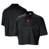 Chicago Bulls Women's Courtside Mock Neck Loose Fit Cropped T-Shirt Black - Nike outlet