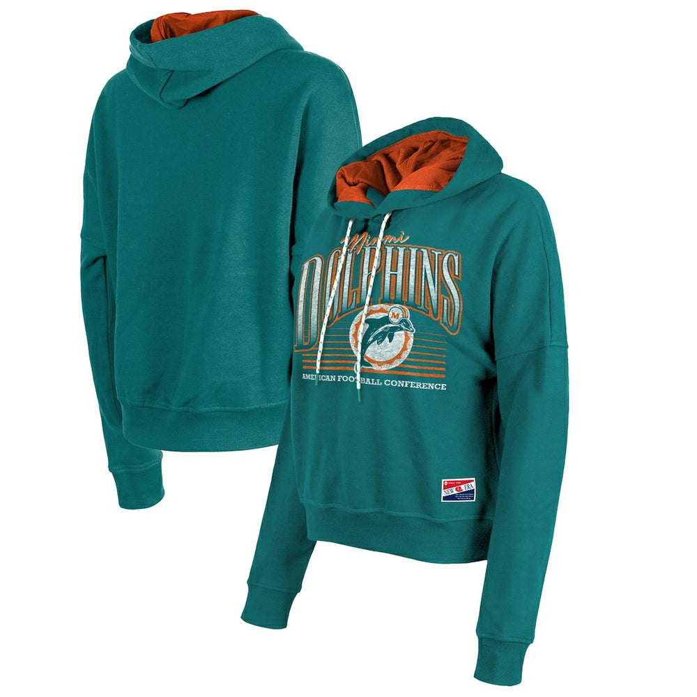 Miami Dolphins New Era Women's Throwback Boxy Pullover Hoodie - Aqua Hoodies