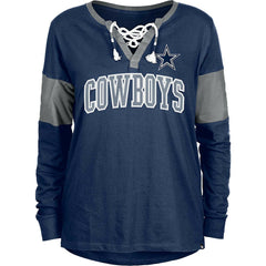 Dallas Cowboys New Era Women's Lace-Up Notch-Neck Long Sleeve T-Shirt - Navy T-shirts