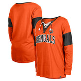 Cincinnati Bengals New Era Women's Lace-Up Notch-Neck Long Sleeve T-Shirt - Orange T-shirts