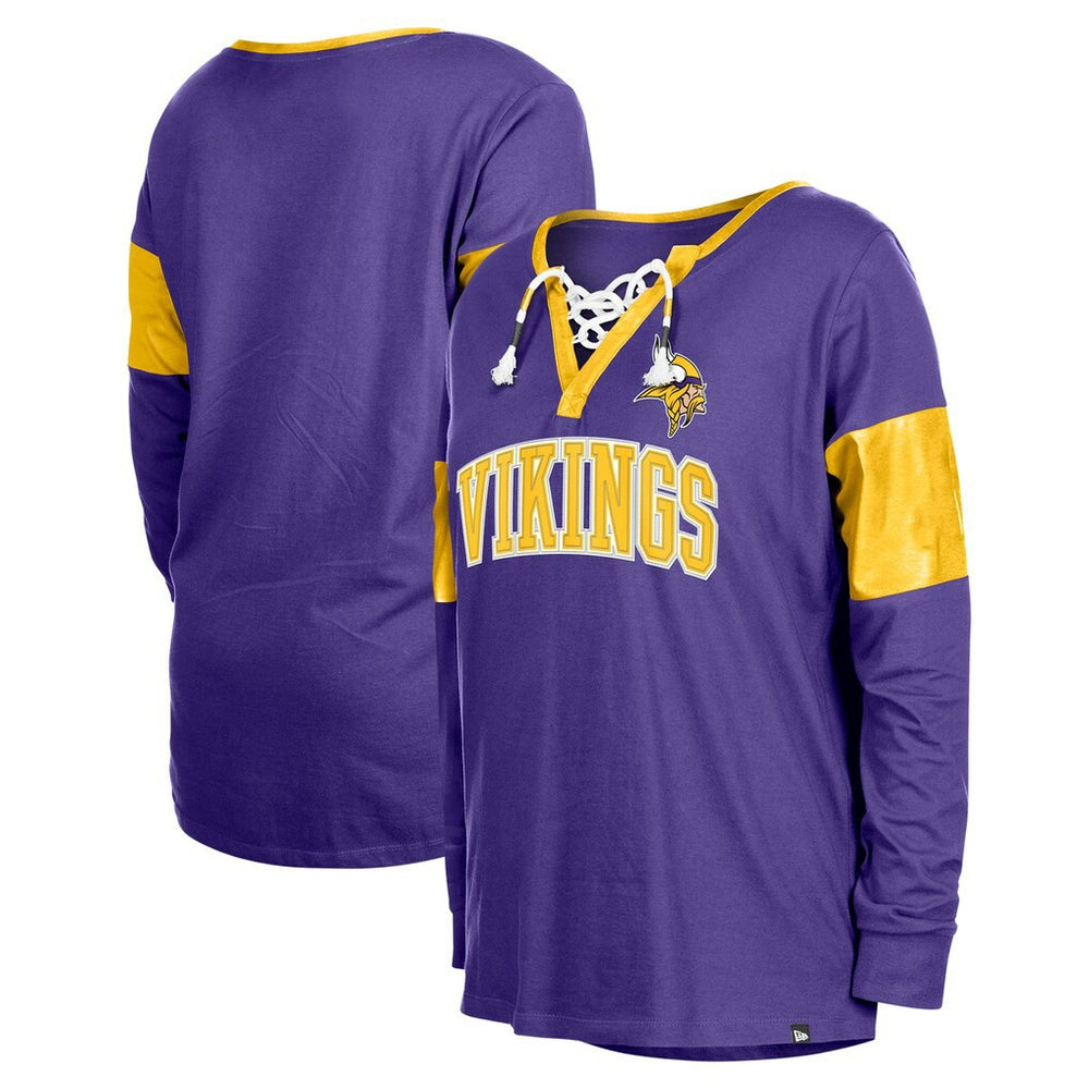 Minnesota Vikings New Era Women's Lace-Up Notch-Neck Long Sleeve T-Shirt - Purple T-shirts