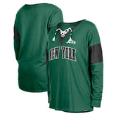 New York Jets New Era Women's Lace-Up Notch-Neck Long Sleeve T-Shirt - Green T-shirts