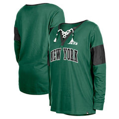 New York Jets New Era Women's Lace-Up Notch-Neck Long Sleeve T-Shirt - Green T-shirts