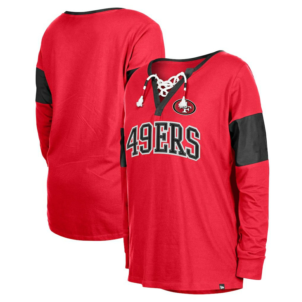 San Francisco 49ers New Era Women's Lace-Up Notch-Neck Long Sleeve T-Shirt - Scarlet T-shirts
