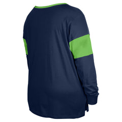 Seattle Seahawks New Era Women's Plus Size Lace-Up Notch Neck Long Sleeve T-Shirt - College Navy T-shirts