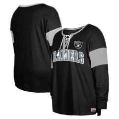 Las Vegas Raiders New Era Women's Plus Size Lace-Up Notch Neck Long Sleeve T-Shirt - Black T-shirts
