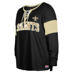 New Orleans Saints New Era Women's Plus Size Lace-Up Notch Neck Long Sleeve T-Shirt - Black T-shirts