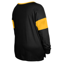 Pittsburgh Steelers New Era Women's Plus Size Lace-Up Notch Neck Long Sleeve T-Shirt - Black T-shirts