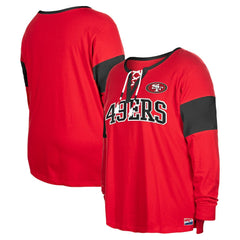 San Francisco 49ers New Era Women's Plus Size Lace-Up Notch Neck Long Sleeve T-Shirt - Scarlet T-shirts